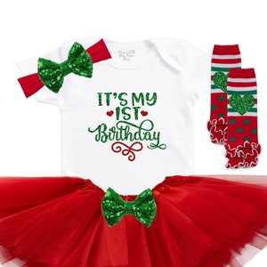 Christmas Birthday Baby - My 1st Birthday Bodysuit - My 1st Birthday Girl Outfit - Christmas Birthday Bodysuit - Christmas Baby Dress
