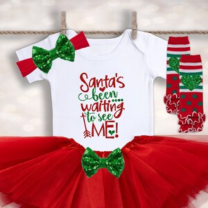 Santa&#39;s Been Waiting to See Me - Girls First Christmas Outfit - Baby Santa Outfit - Christmas Tutu Outfit - Holiday Tutu Set