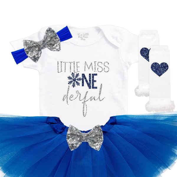 Little Miss ONEderful - Snowflake Tutu Outfit - My 1st Birthday Bodysuit - Blue and Silver Birthday - Winter Birthday Tee