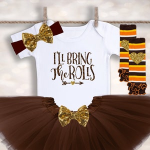 Girls Thanksgiving Shirt - Baby 1st Thanksgiving - I&#39;ll Bring the Rolls - Thanksgiving Outfit - 1st Thanksgiving Outfit - Thanksgiving Shirt