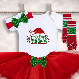 Baby Girl My First Christmas - Baby Santa Outfit - Christmas Birthday Outfit - Christmas Tutu - Holiday Girls Outfit - My First Christmas
