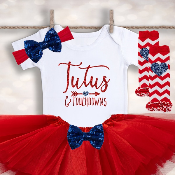 Tutus & Touchdowns - Baby Girl Football Onesie® - Toddler Football Top - NY Football Fan Set - Baby Shower Gift - Shower Gift For Dad