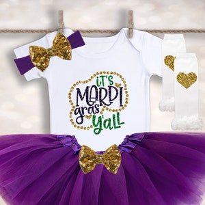 Mardi Gras Outfit - Its Mardi Gras Y&#39;all - Baby Girl&#39;s Outfit - Newborn Tutu Outfit - 1st Mardi Gras Outfit - Holiday Baby Outfit