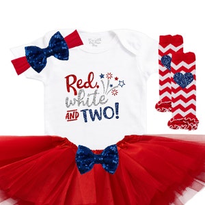 Red White & TWO Outfit Second Birthday Tutu 2nd Birthday Outfit Fourth of July Baby 4th of July Girls Outfit Patriotic Baby Outfit image 1