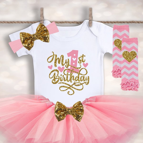 First Birthday Outfit - Baby Girl 1st Birthday - Birthday Tutu - 1st Birthday Bodysuit - Cake Smash - One Year Old Birthday Set