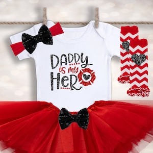 Daddy is My Hero - Fireman Tutu Outfit - Firefighter Baby - Baby Girl Tutu - Pregnancy Announcement - Baby Shower Gift for a New Dad