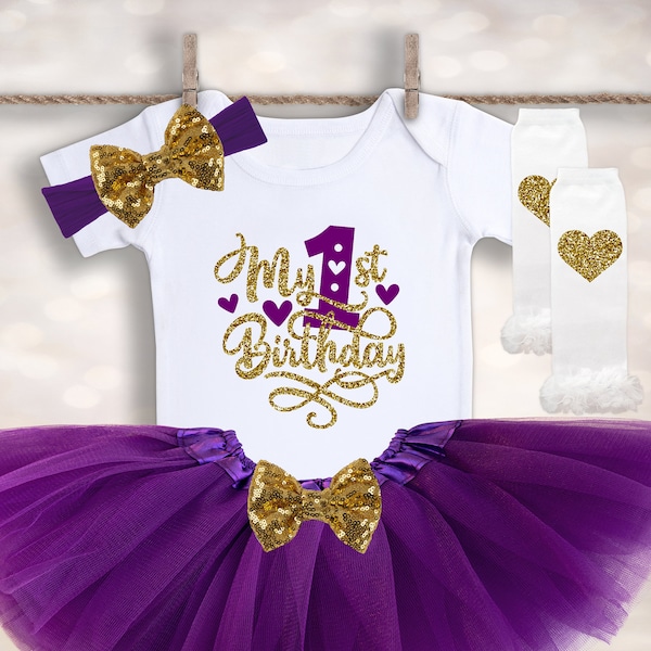 My First Birthday Girl Outfit - Purple Gold Birthday - Baby Girl 1st Birthday Onesie® - Cake Smash Outfit - Baby Tutu Outfit - Birthday Tutu