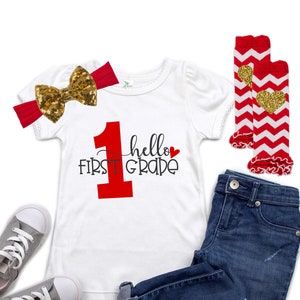 Girls First Grade Outfit - 1st Grade Outfit - Back to School Shirt - First Grade Outfit - Hello First Grade - Hello 1st Grade