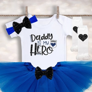 Daddy is My Hero Outfit - Police Officer Tutu Outfit - Baby Girl Police Outfit - Baby Shower Gift For Dad - Pregnancy Announcement Onesie