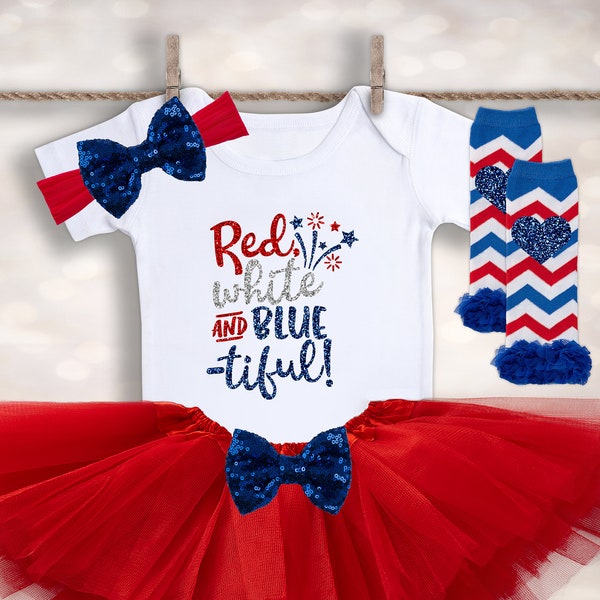 Red White & Blue-tiful Tutu Outfit - 4th of July Girls Outfit - Patriotic Baby Outfit - New Baby Gift - Memorial Day Outfit - My First 4th