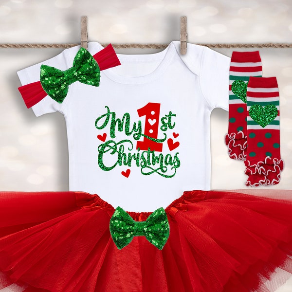 My First Christmas - Christmas Tutu Outfit - Holiday Girls Outfit - Baby Tutu Outfit - Babys 1st Christmas - My 1st Christmas Outfit