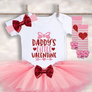 Baby Girl Valentine&#39;s Day Outfit - Daddy&#39;s Little Valentine - Cute Newborn Clothing - 1st Valentine Day Bodysuit - Toddler Valentine Holiday