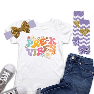 Pre-K Vibes Shirt, Back to School TShirt, 1st Day of PreKindergarten Toddler Top, Pre-K Tee, Headband Bow, First Day of PreK Teacher Shirt