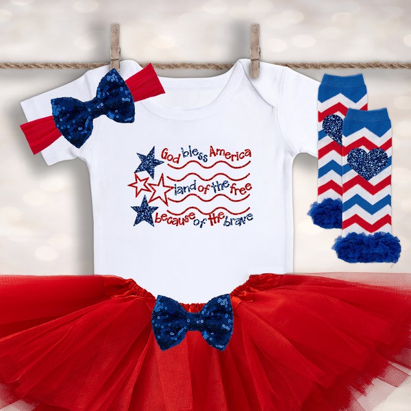 God Bless America Tutu Outfit - Patriotic Baby Outfit - Memorial Day Shirt - Toddler Tutu Set - Baby Photo Prop - Stars and Stripes Shirt