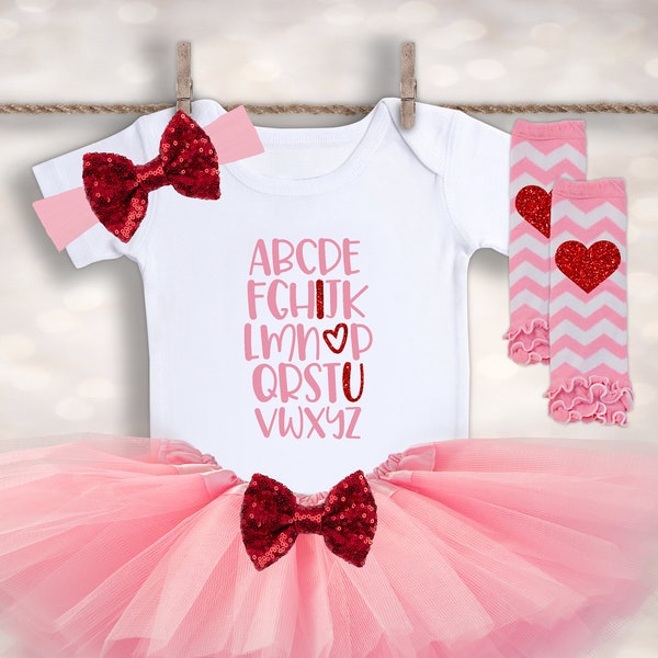 Valentines Day Baby Girl Outfit - My First Valentines - Newborn Girl Valentine - ABC I Love You - Valentines Tutu Outfit - Babys 1st Holiday