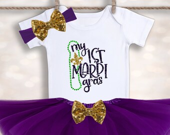 My 1st Mardi Gras - Baby Girl's Tutu Outfit - Baby Announcement - Mardi Gras Tutu - Holiday Baby Outfit - New Baby Gift