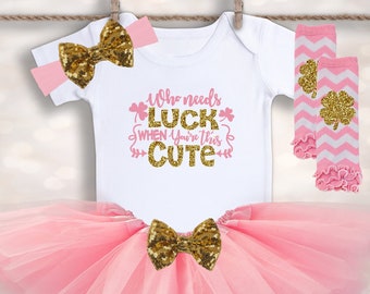 Who Needs Luck When You're This Cute - Baby Girls Tutu Outfit - St. Patrick's Day Outfit - Newborn Tutu Outfit - My 1st Holiday