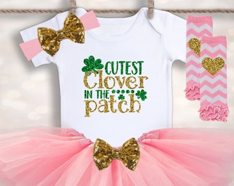 Cutest Clover In The Patch - Baby Girls Photo Outfit - St. Patrick's Day Tutu - My First Holiday - New Baby Gift - St Pattys Day
