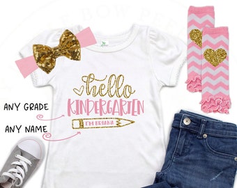 Hello Kindergarten Shirt - Back to School Outfit - Girls School Shirt - Grade School Shirt - First Day of School - Kindergarten Outfit