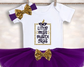 Little Miss Mardi Gras - Mardi Gras Bodysuit - Baby Girl's Outfit - 1st Mardi Gras Outfit - Holiday Baby Outfit - Baby Announcement