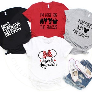 T-shirts Kingdom Family - T-shirts assortis Floride - T-shirts souris personnalisés - T-shirts vacances en famille - Meilleure journée de tous les temps - T-shirts « Ici pour les collations »