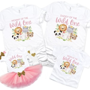 Matching Wild One Birthday Shirts - Wild One Family Shirts - Baby Girls 1st Birthday - Mom and Dad Wild One - Zoo Birthday Party