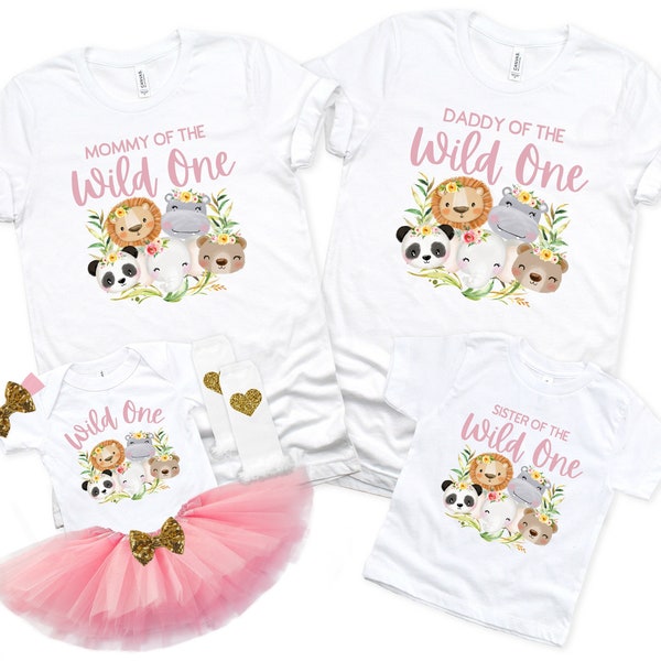 Matching Wild One Birthday Shirts - Wild One Family Shirts - Baby Girls 1st Birthday - Mom and Dad Wild One - Zoo Birthday Party