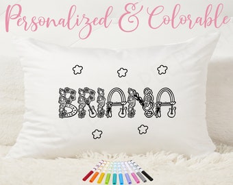 Color Me Personalized Pillow Case + Fabric Markers | Custom Name Pillow | Slumber Party Pillow | Coloring Pillow Case | Slumber Party Favor