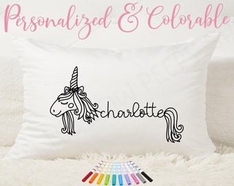 Color Me Personalized Pillow Case + Fabric Markers | Slumber Party Pillow | Unicorn Pillow | Coloring Pillow Case | Sleepover Activity