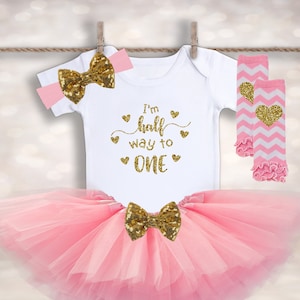 Half Way to ONE - Half Birthday Outfit - Cake Smash Outfit - 6 Month BIrthday - Girl Half Birthday - Photo Prop - 6 Month Photo Outfit