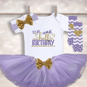 Half Birthday Tutu Outfit - Half Birthday Girl - Half Way to One - Cake Smash Outfit - It&#39;s My HALF Birthday - Photo Prop - 6 Month BIrthday