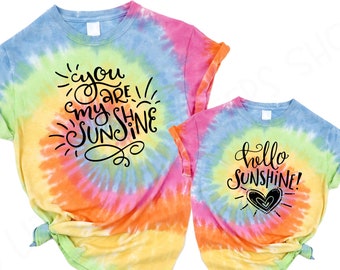 Hello Sunshine Shirt - Tie Dye Mommy and Me Shirts - Mom and Baby Shirt - Mother Daughter Shirt - Matching Tees - Baby Girls Sunshine Shirt