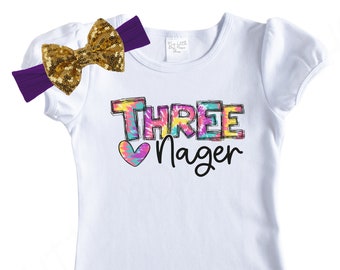 Tie Dye Threenager Shirt - Boutique Puff Sleeve Top - 3rd Birthday Shirt - Third Birthday Shirt - Funny Toddler Shirt - Birthday Party Tee