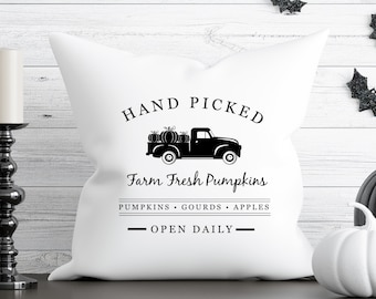 Hand Picked Farm Fresh Pumpkin Pillow Cover - Pumpkin Throw Pillow - Fall Decor - Farmhouse Decor - Farmhouse Pillow - Apple Picking Pillow