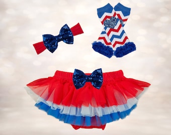 Ruffle Tutu Bloomers - Tutu Headband Set - 4th of July - Tutu Diaper Cover - Baby Shower Gift - Newborn Photo Prop - Cake Smash Outfit