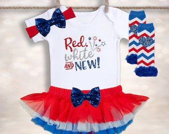 Red White & NEW Tutu Outfit - 4th of July Girls Outfit - Patriotic Baby Outfit - New Baby Gift - My First 4th - First Fourth of July
