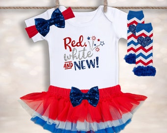 Red White & NEW Tutu Outfit - 4th of July Girls Outfit - Patriotic Baby Outfit - New Baby Gift - My First 4th - First Fourth of July