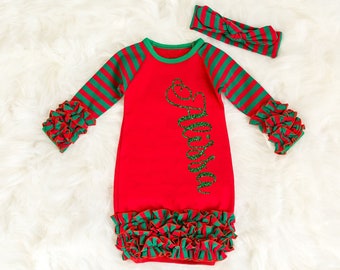 Girl First Christmas, Personalized Christmas Baby Layette, My 1st Christmas Outfit, Newborn Sleep Gown, Coming Home Outfit, Baby Shower Gift