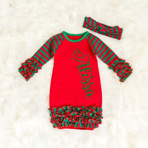 Meisje eerste kerst, gepersonaliseerde kerst babyuitzet, mijn 1e kerstoutfit, pasgeboren slaapjurk, Coming Home Outfit, babyshowercadeau