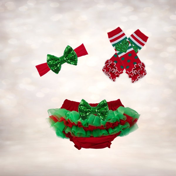 Christmas Bloomer Set - Holiday Bloomer - Ruffle Tutu Bloomers - Tutu Headband Set - Tutu Diaper Cover - 1st Christmas Outfit