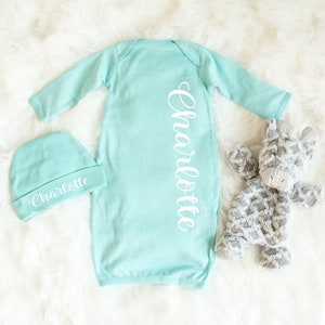 Personalized Baby Girl Gown, Baby Layette Set, Coming Home Outfit, Baby Gown with Name, Baby Sleeper, Baby Hospital Outfit, Newborn Pictures