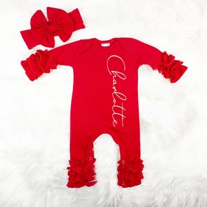 Personalized Baby Girl Coming Home Outfit - Ruffled Newborn Baby Romper - Newborn Layette Set - Custom Baby Shower Gift - Baby Girl Clothes