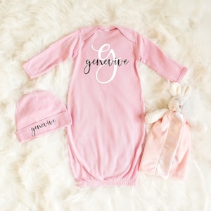 Personalized Baby Girl Sleeper Gown with Name, Baby Layette Set, Custom Infant Gown, Coming Home Outfit, Baby Sleeper, Baby Shower Gift Girl