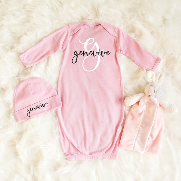 Personalized Baby Girl Sleeper Gown with Name, Baby Layette Set, Custom Infant Gown, Coming Home Outfit, Baby Sleeper, Baby Shower Gift Girl