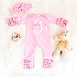 Personalized Baby Girl Coming Home Outfit - Ruffled Newborn Baby Romper - Custom Baby Shower Gift - Baby Girl Clothes - Newborn Layette Set