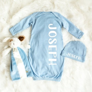 Baby Boy Layette Set - Baby Sleeper Gown - Newborn Boy Coming Home Outfit - Personalized Baby Gift - Newborn Baby Hat - Baby Boy Shower Gift