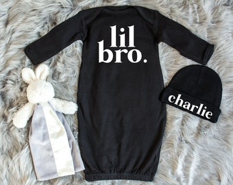 Lil Bro Baby Boy Layette Set - Baby Brother Sleeper Gown - Newborn Boy Coming Home Outfit - Personalized Baby Gift - Little Brother Gift