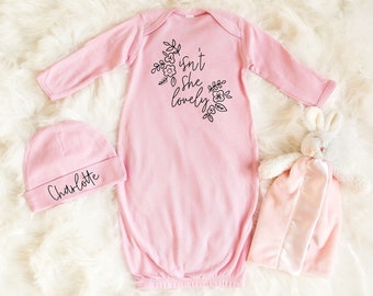 Personalized Baby Girl Sleeper Gown with Name, Baby Layette Set, Custom Infant Gown, Coming Home Outfit, Isn't She Lovely, Baby Shower Gift