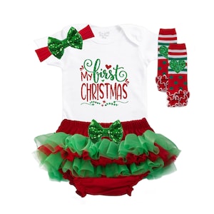 Baby Girl First Christmas Outfit, Girl 1st Christmas Outfit, Baby Tutu Outfit, Baby&#39;s 1st Christmas Set, My 1st Christmas Diaper Bloomers