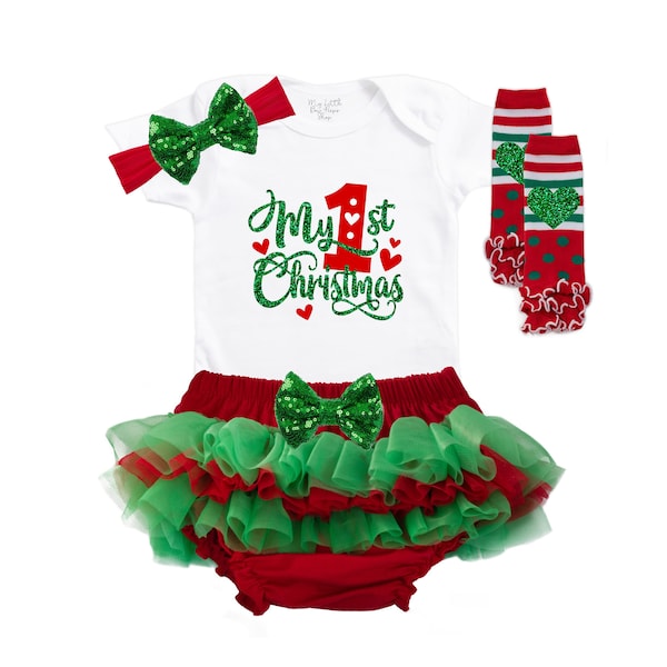 My First Christmas, Christmas Bloomer Outfit, Baby Girl Christmas Bodysuit, Baby Tutu Outfit, Baby's 1st Christmas, My 1st Christmas Outfit